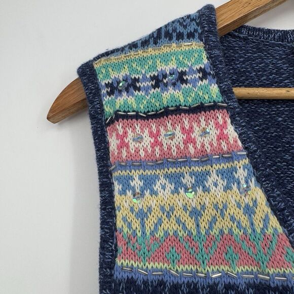 90s Granny Sweater Vest Sequin Knit Beads Women's Size Small Napa Valley Vintage - Picture 3 of 7